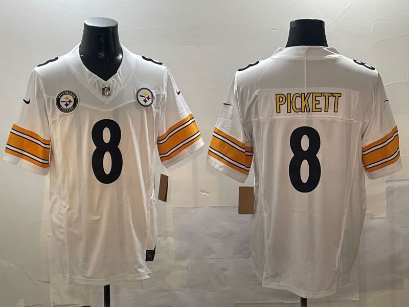 Men Pittsburgh Steelers #8 Pickett White Second generation 2024 Nike Limited NFL Jersey style 01081->pittsburgh steelers->NFL Jersey